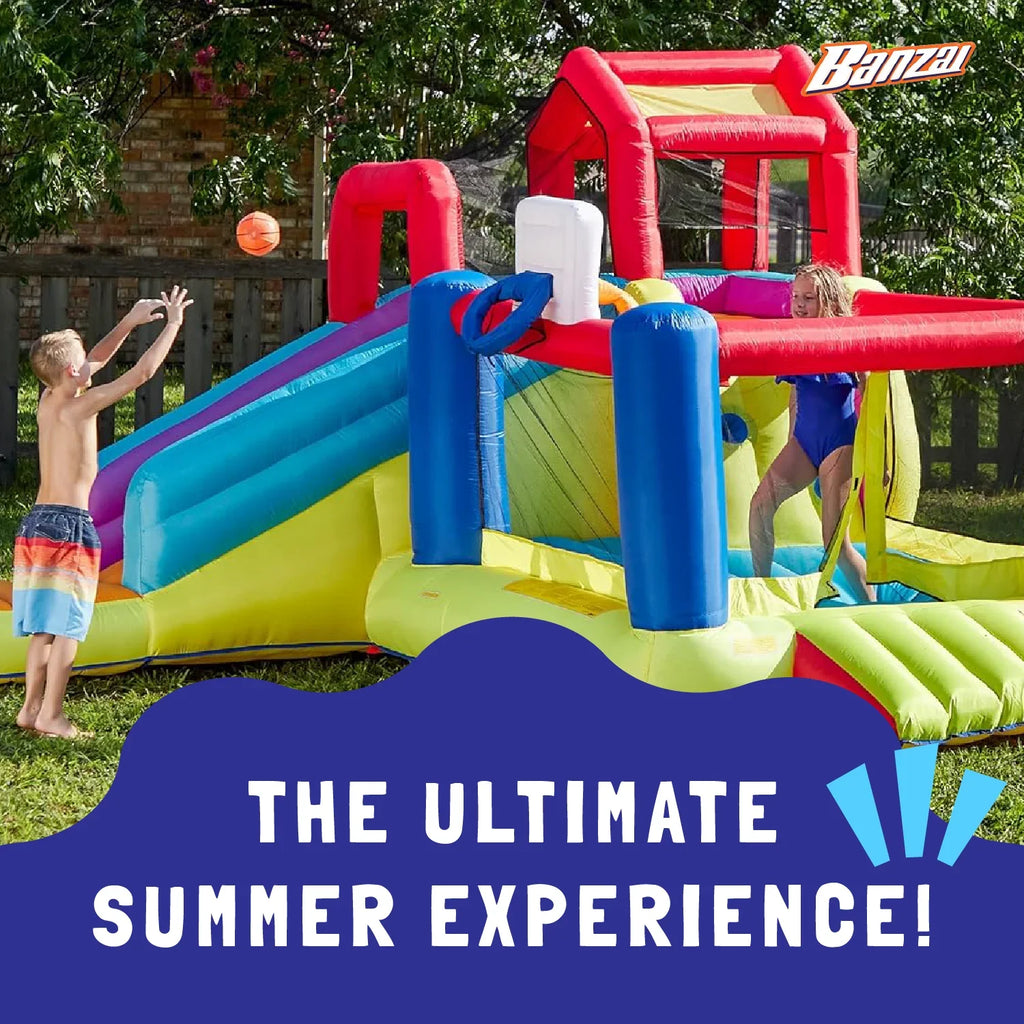 Banzai Outdoor Bounce House with Slide, Climbing Wall & 2 Sports Activities
