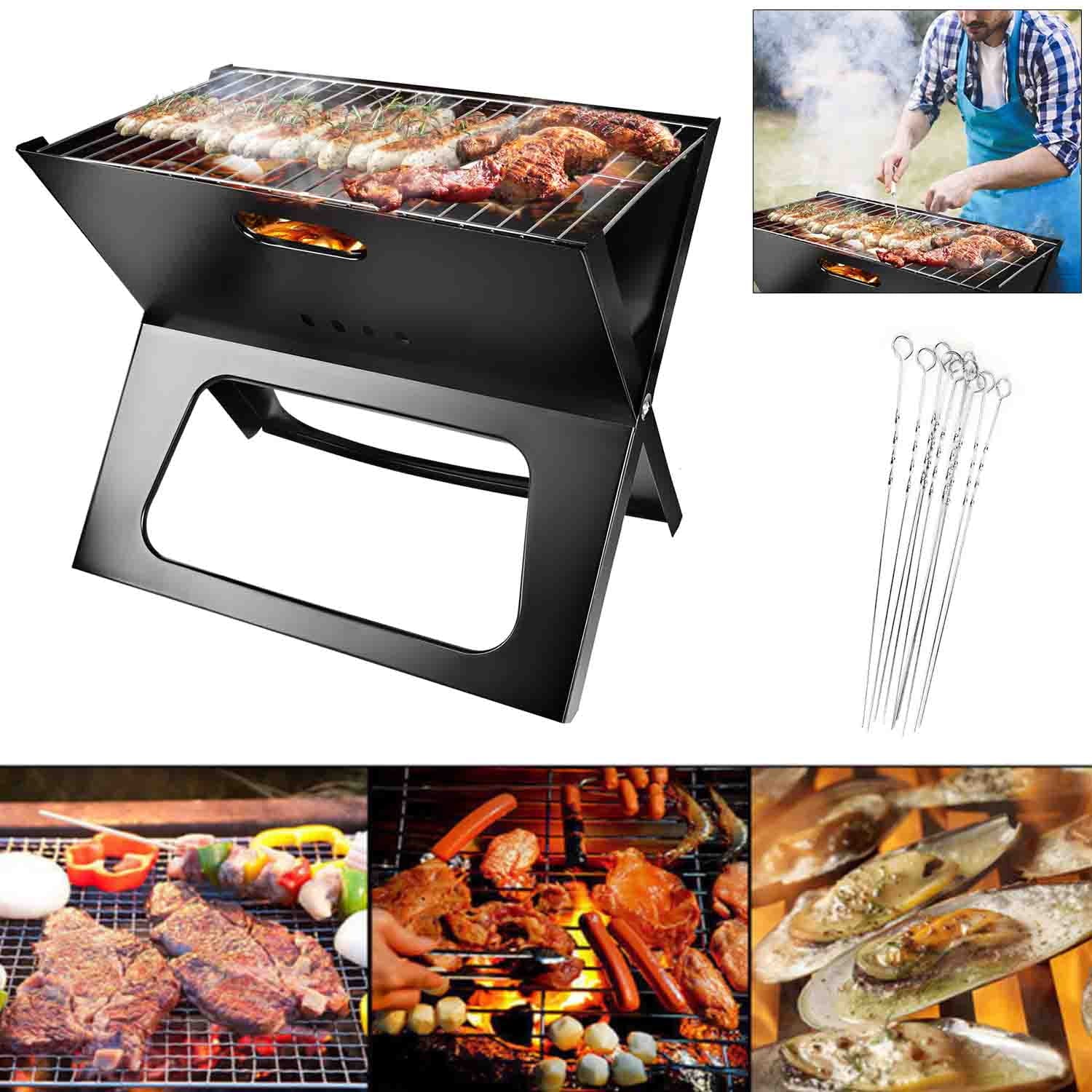iMountek Portable BBQ Barbecue Grill Foldable Charcoal Grill Camping Garden Outdoor Travel with 10Pcs BBQ Steel