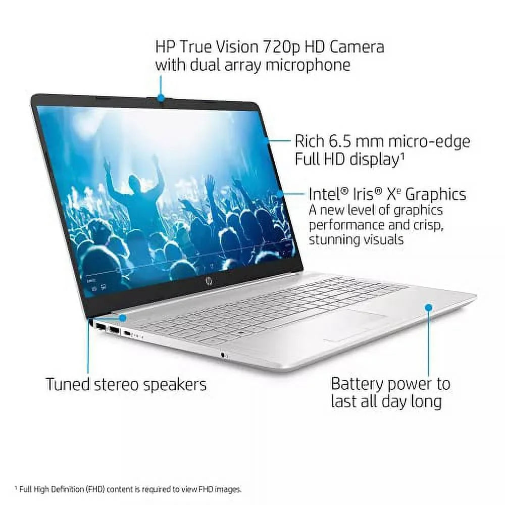 HP 2022 15.6" HD Touchdisplay Laptop PC Intel 4-Core i5-1135G7 24GB DDR4 512GB NVMe SSD Iris Xe Graphics Webcam HDMI WiFi AC RJ45 BT USB-C Backlit Keyboard Silver Windows 10 Pro w/RE Accessories