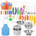 SEKKVY Kids Kitchen Pretend Play Toys, Kitchen Set with Stainless Steel Cooking Utensils Cookware Pots and Pans Set Healthy Vegetables, Knife,Apron,Little Chef Boys Girls