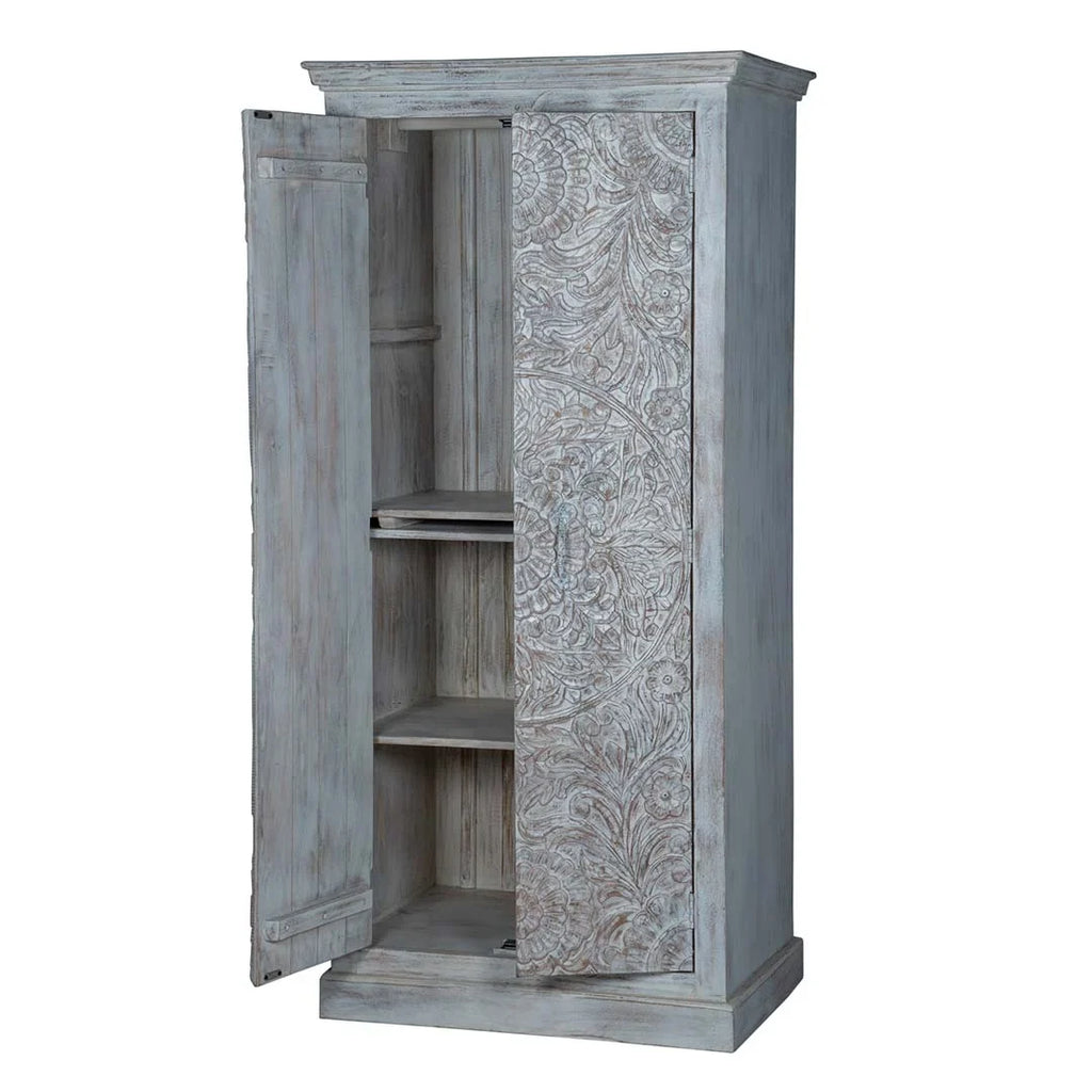 Maadze Shabby Chic White Carved Wardrobe