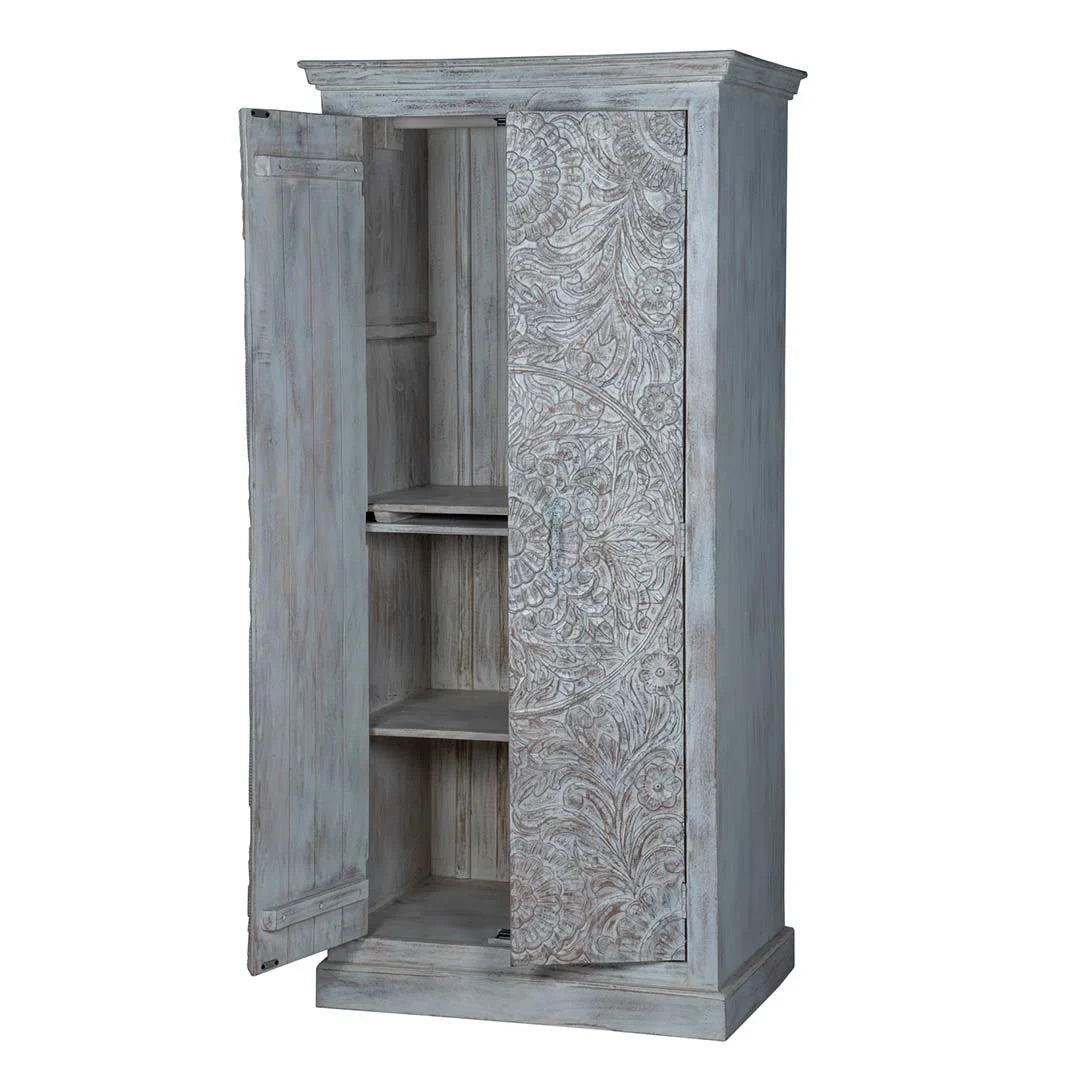 Maadze Shabby Chic White Carved Wardrobe