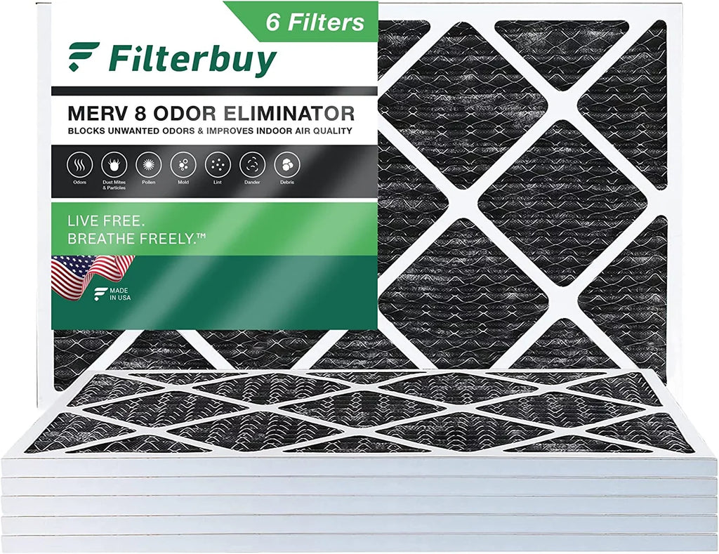 Filterbuy 10x24x1 MERV 8 Odor Eliminator Pleated HVAC AC Furnace Air Filters with Activated Carbon (6-Pack)