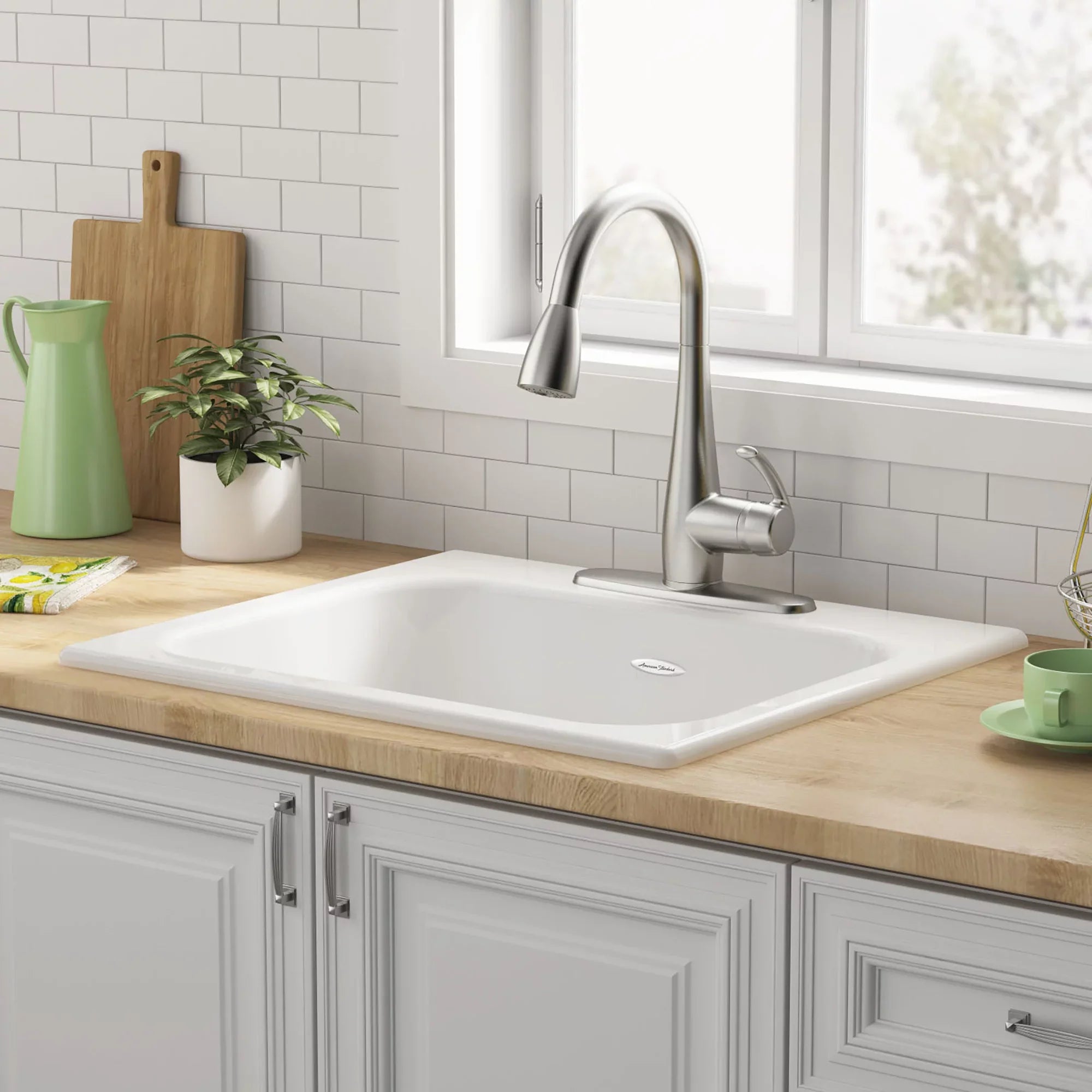 American Standard Quince Drop-in Cast Iron 25 in. 3-Hole Single Bowl Kitchen Sink in Brilliant White