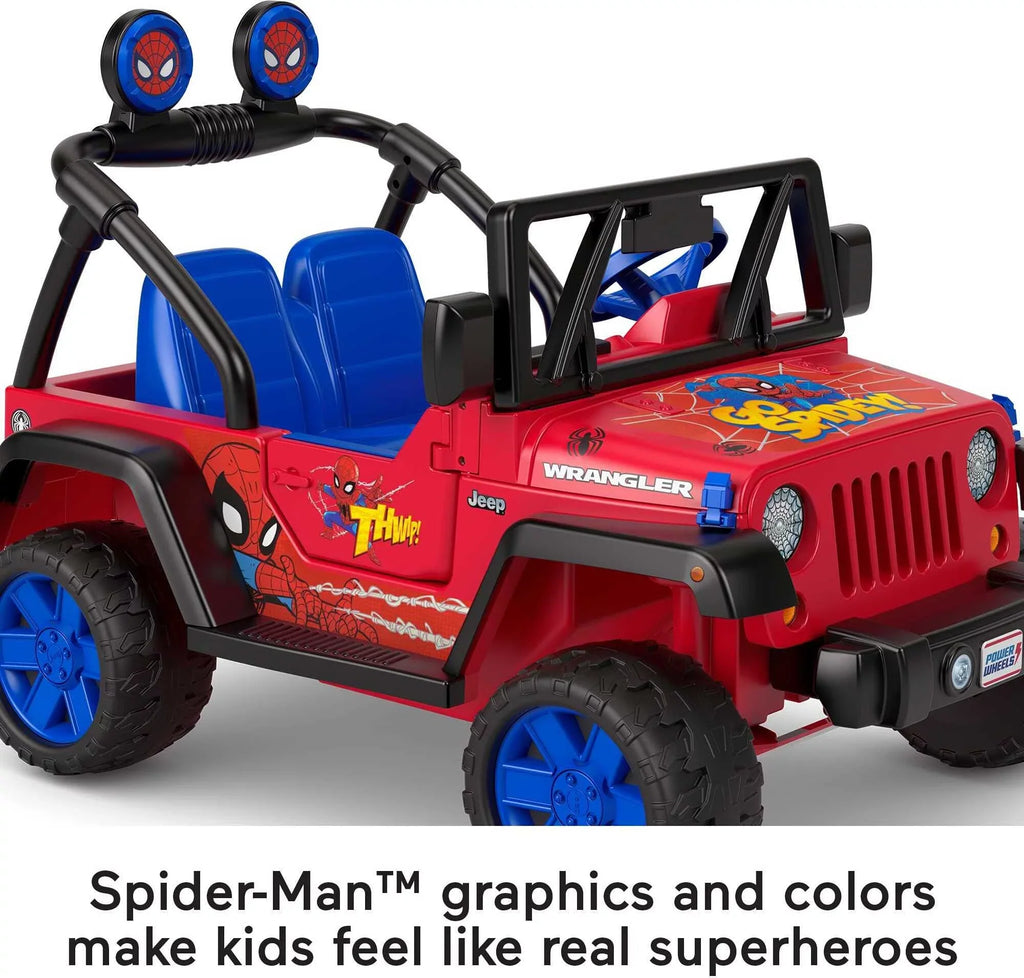 12V Power Wheels Spider-Man Jeep Wrangler Battery-Powered Ride-On Vehicle with Sounds, for a Child Ages 3-7