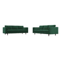 Tahir Mid-Century Pillow Back Velvet Sofa Set in Green