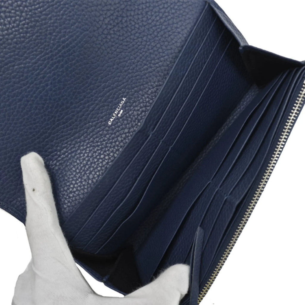 Pre-Owned Balenciaga BALENCIAGA long wallet navy leather folio women's (Good)
