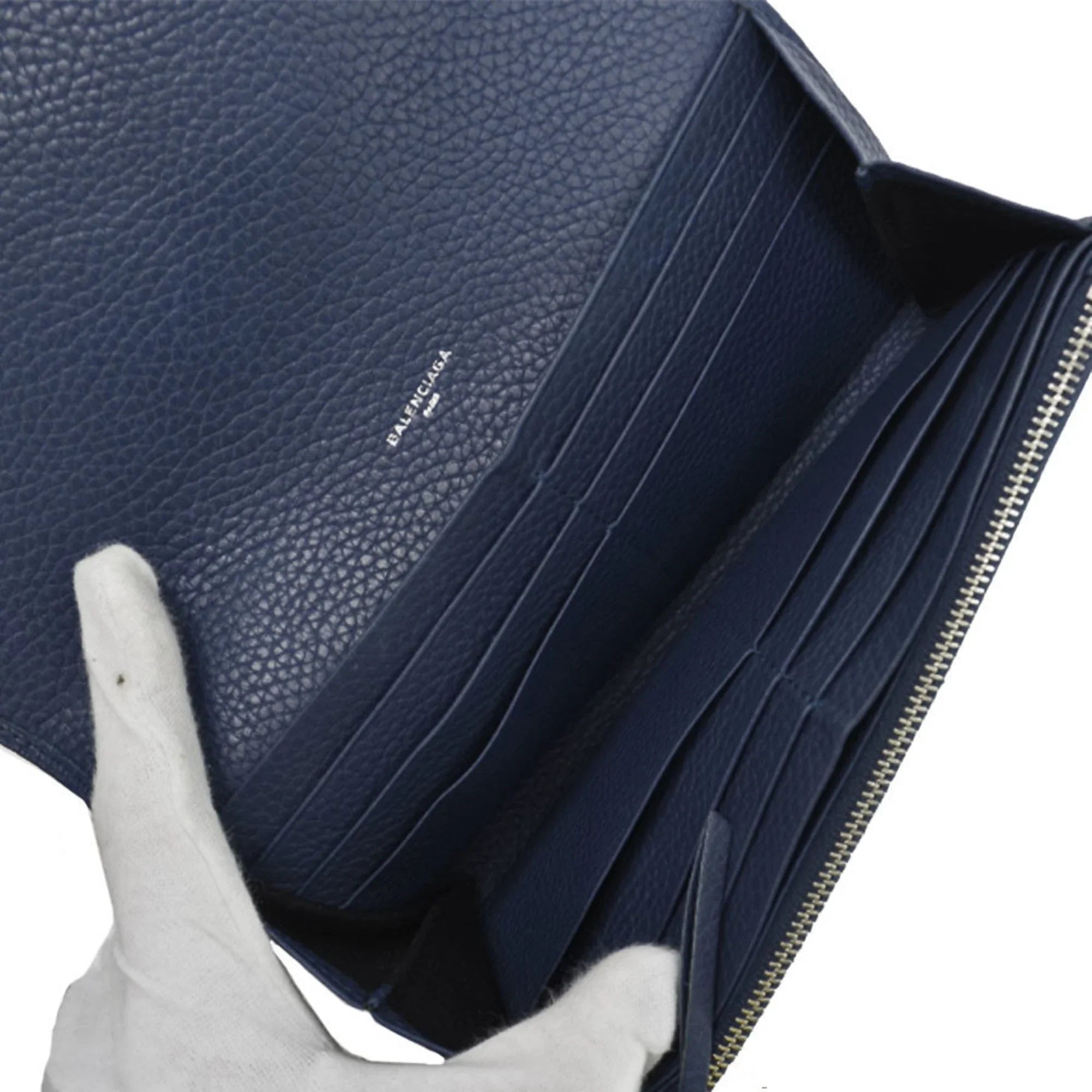 Pre-Owned Balenciaga BALENCIAGA long wallet navy leather folio women's (Good)
