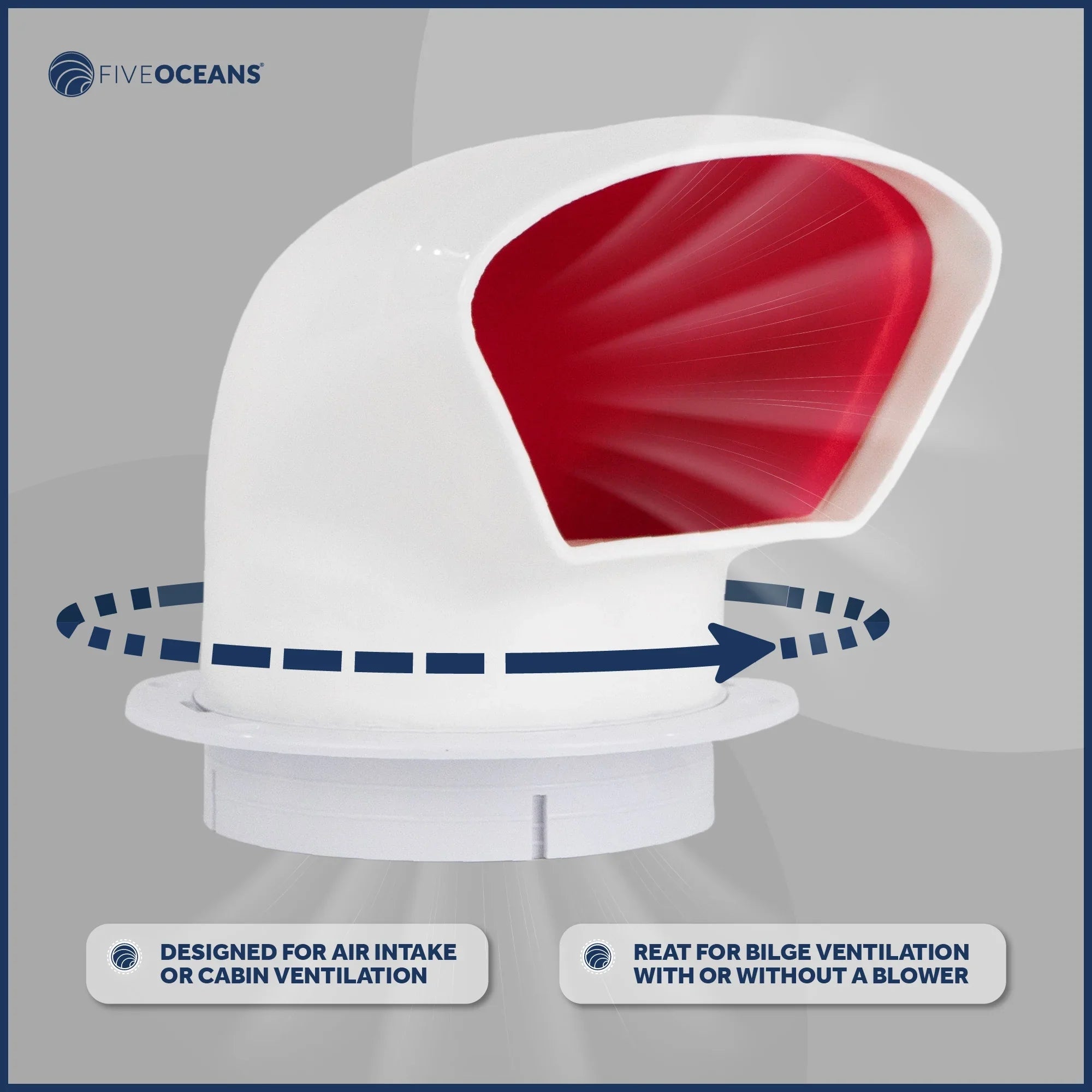 Five Oceans  3-Inch Cowl Vent with Snap-On Deck PLatitudee and Cover, 2 Pack Low Profile UV-Resistant and Flexible PVC, Red Interior, for Air Intake or Cabin VentiLatitudeion - FO88-M2