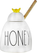 Rae Dunn Ceramic HONEY Pot Ivory with Black LL Letters Yellow Bee on Lid and Wooden Dipper Kitchen