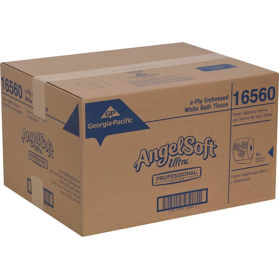 Angel Soft Ultra Professional Series Embossed Toilet Paper by GP PRO 2 Ply - 4.05" x 4.50" - 400 Sheets/Roll - White - Soft, Septic Safe, Absorbent - For Restroom - 60 / Carton