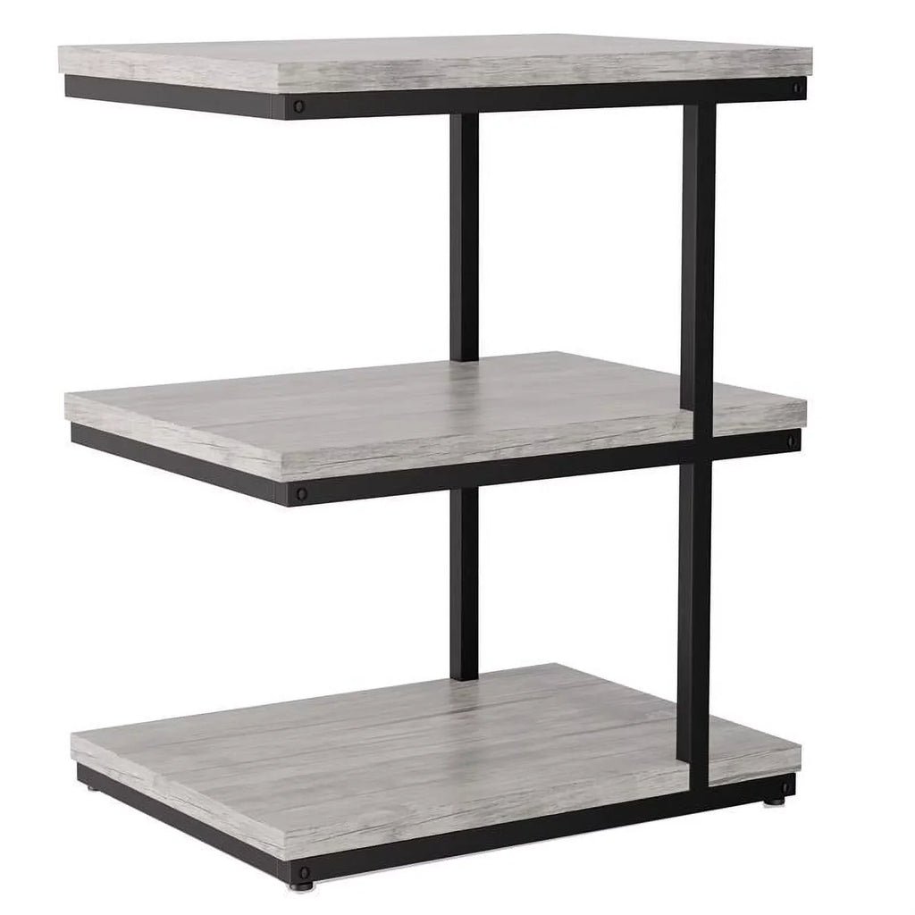 FOA Neeva Industrial Metal 3-Shelf Side Table in Light Gray Set of 2