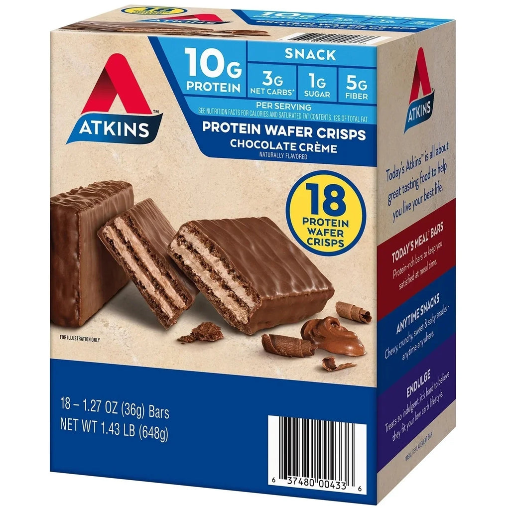Atkins Protein Wafer Crisps ChocoLatitudee Creme 1.27 Ounce (Pack of 18)