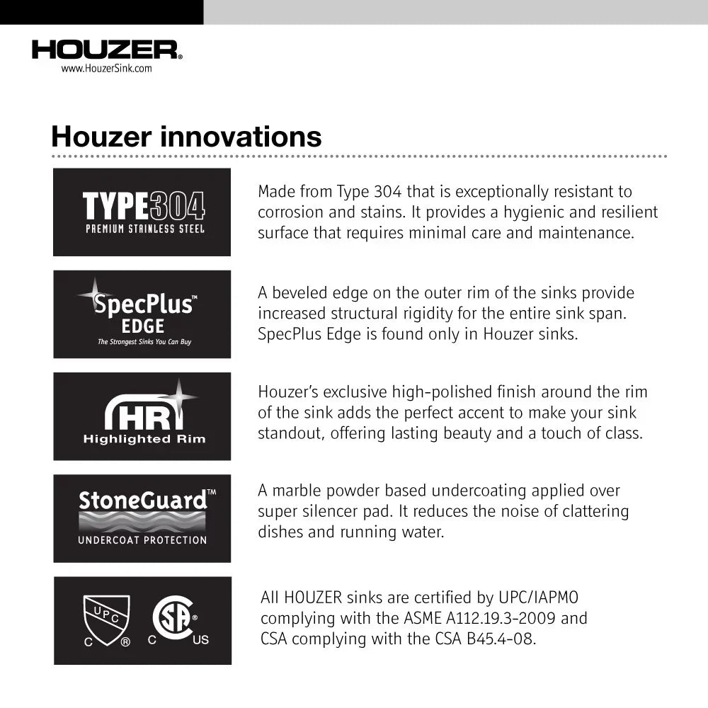 Houzer MC-3210SL-1 32-1/2" x 18-1/2" x 14-15/16" 32-1/2" x 20-11/16" Stainless Steel Undermount 70/30 Double Bowl Kitchen Sink