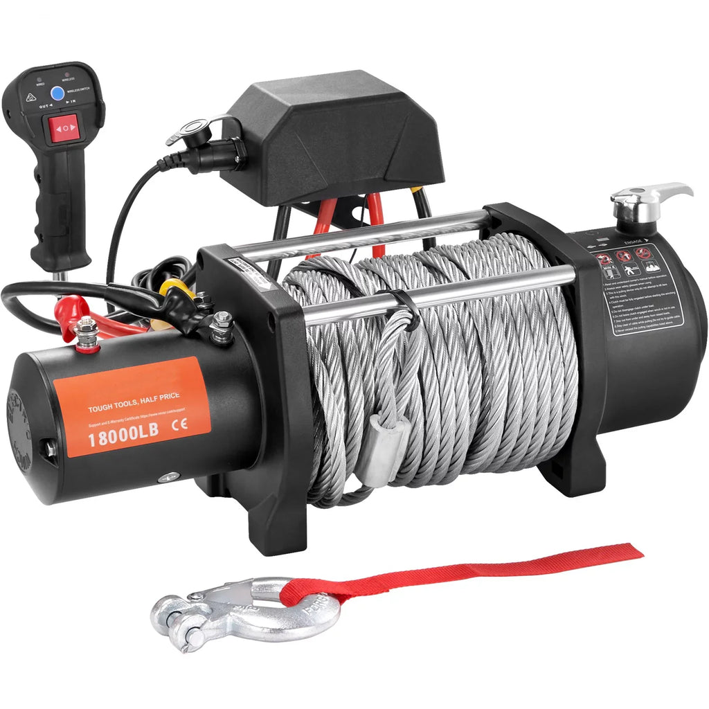 BENTISM Electric Winch, 12V 18,000 lb Load Capacity Steel Rope Winch, IP67 85ft ATV Winch with Wireless Handheld Remote