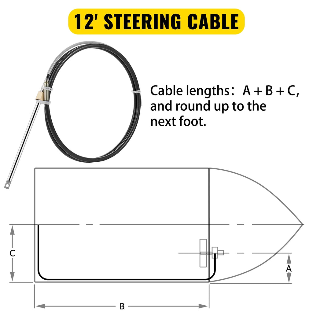 VEVORbrand Boat Steering Cable 12 Ft. Outboard 12 Ft. Mechanical Rotary with 13 In. Wheel, Boat Accessories