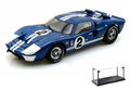 Diecast Car & LED Display Case Package - 1966 Ford GT-40 MK II #2, Blue w/ White Stripes - Shelby  SC401 - 1/18 Scale Diecast Model Toy Car w/LED Display Case