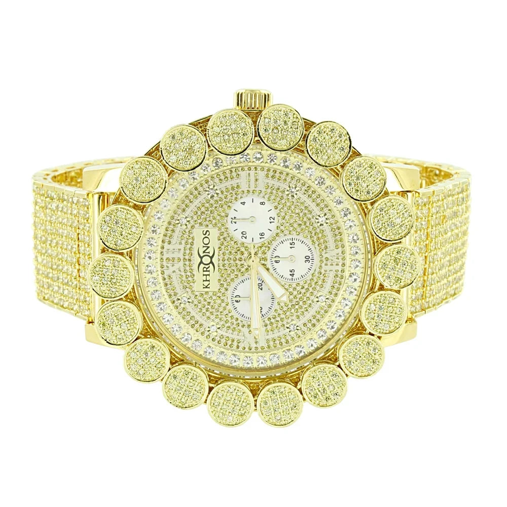 Canary Gold Tone Custom Pave Watch Solid Stainless Steel Back Genuine Diamond Dial Iced Out Flower Bezel Jo Rodeo Jojino