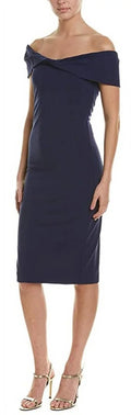 Nicole Miller Artelier NAVY Structured Twist Off Shoulder Dress, US Small