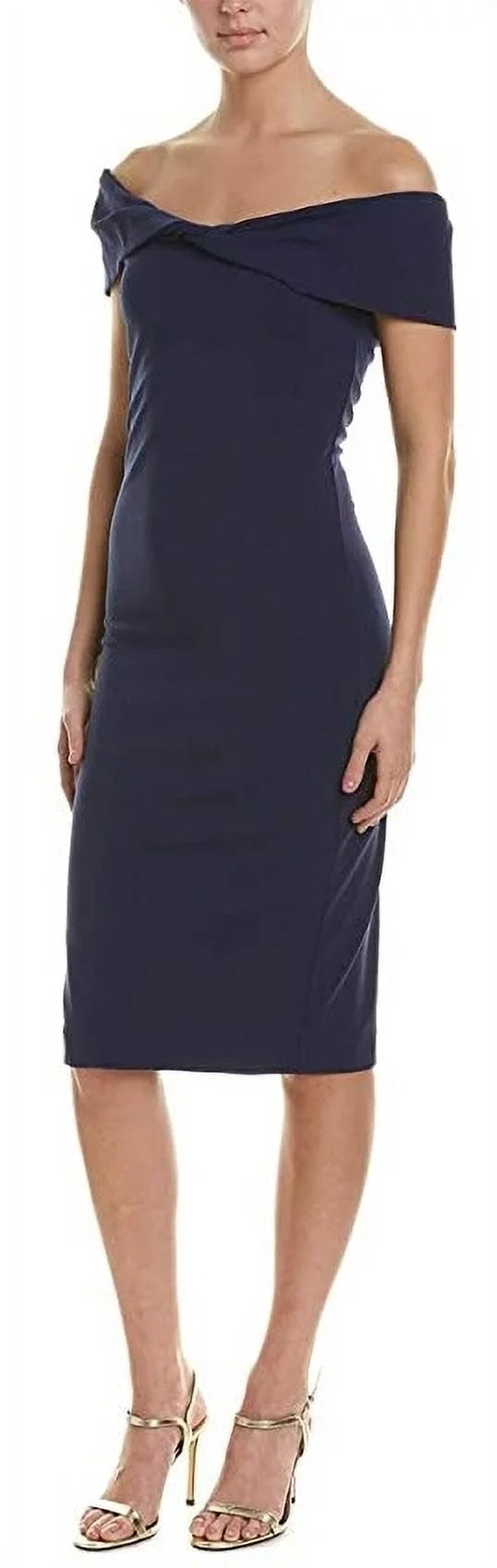 Nicole Miller Artelier NAVY Structured Twist Off Shoulder Dress, US Small
