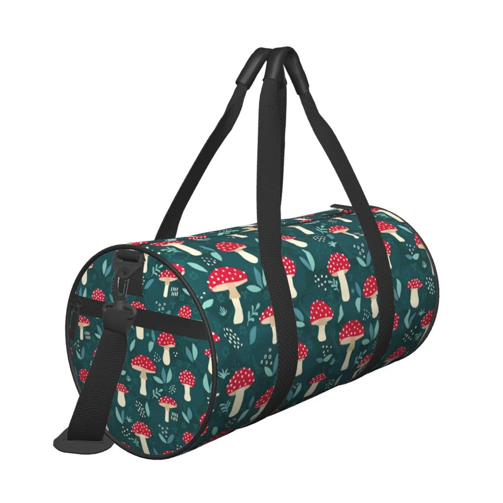 Coaee Amanita Mushroom Large Capacity Travel Luggage Bag Cylinder Gym Bag Waterproof Sports Bag with Pocket and Compartment