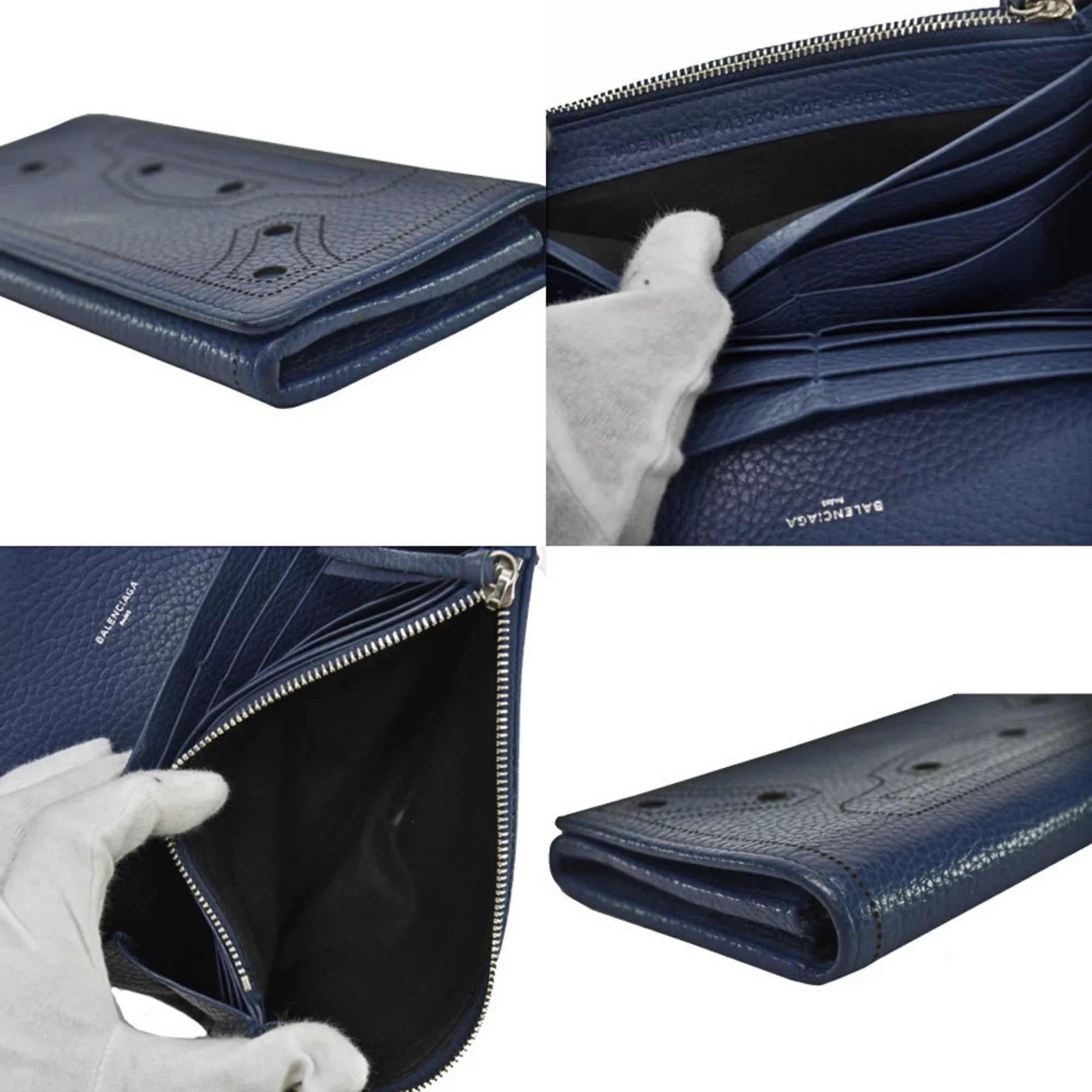 Pre-Owned Balenciaga BALENCIAGA long wallet navy leather folio women's (Good)