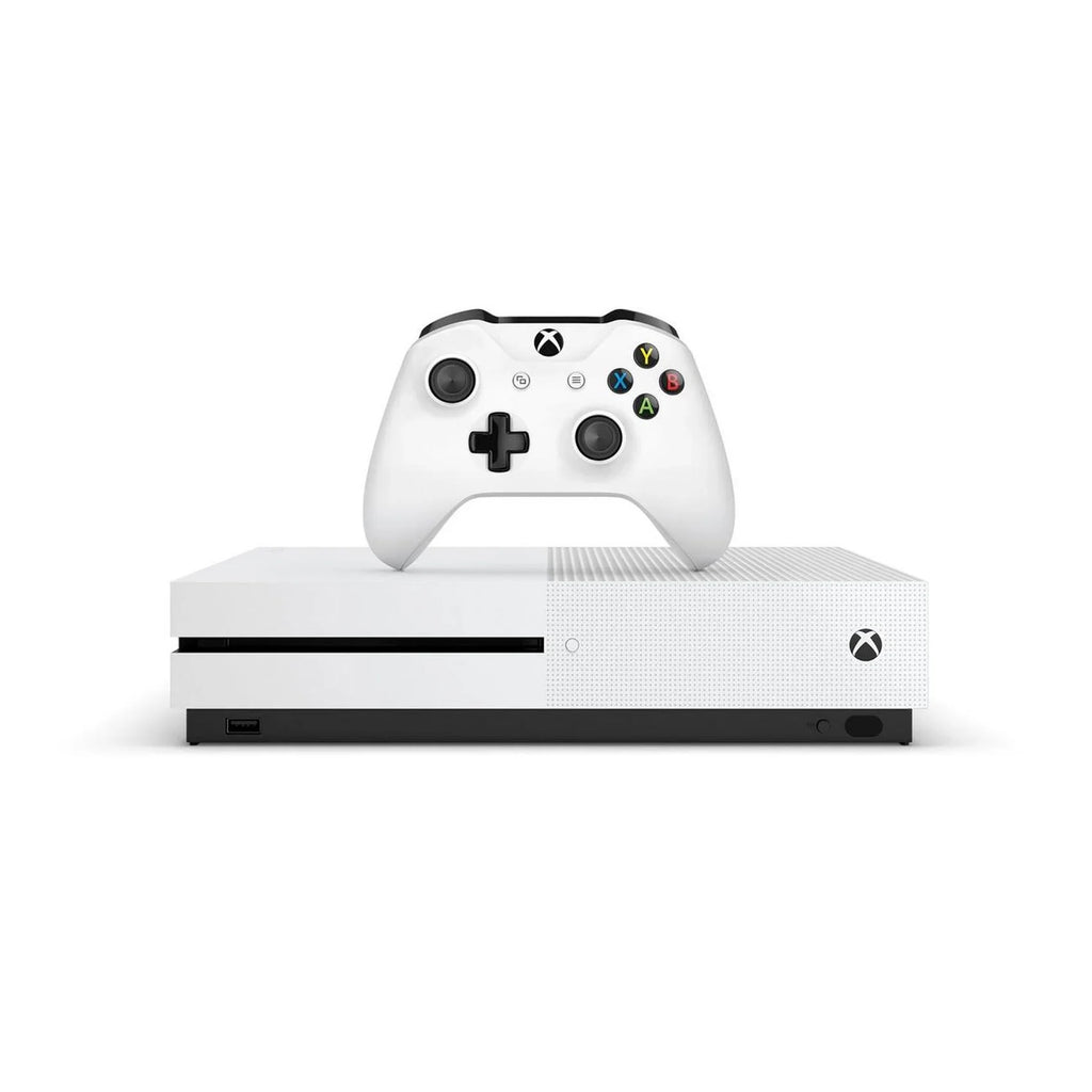 Pre-Owned Microsoft Xbox One S 1TB with 2 Controller, 4K Ultra HD White with BOLT AXTION Cleaning Kit Headset Bundle (Refurbished: Like New)