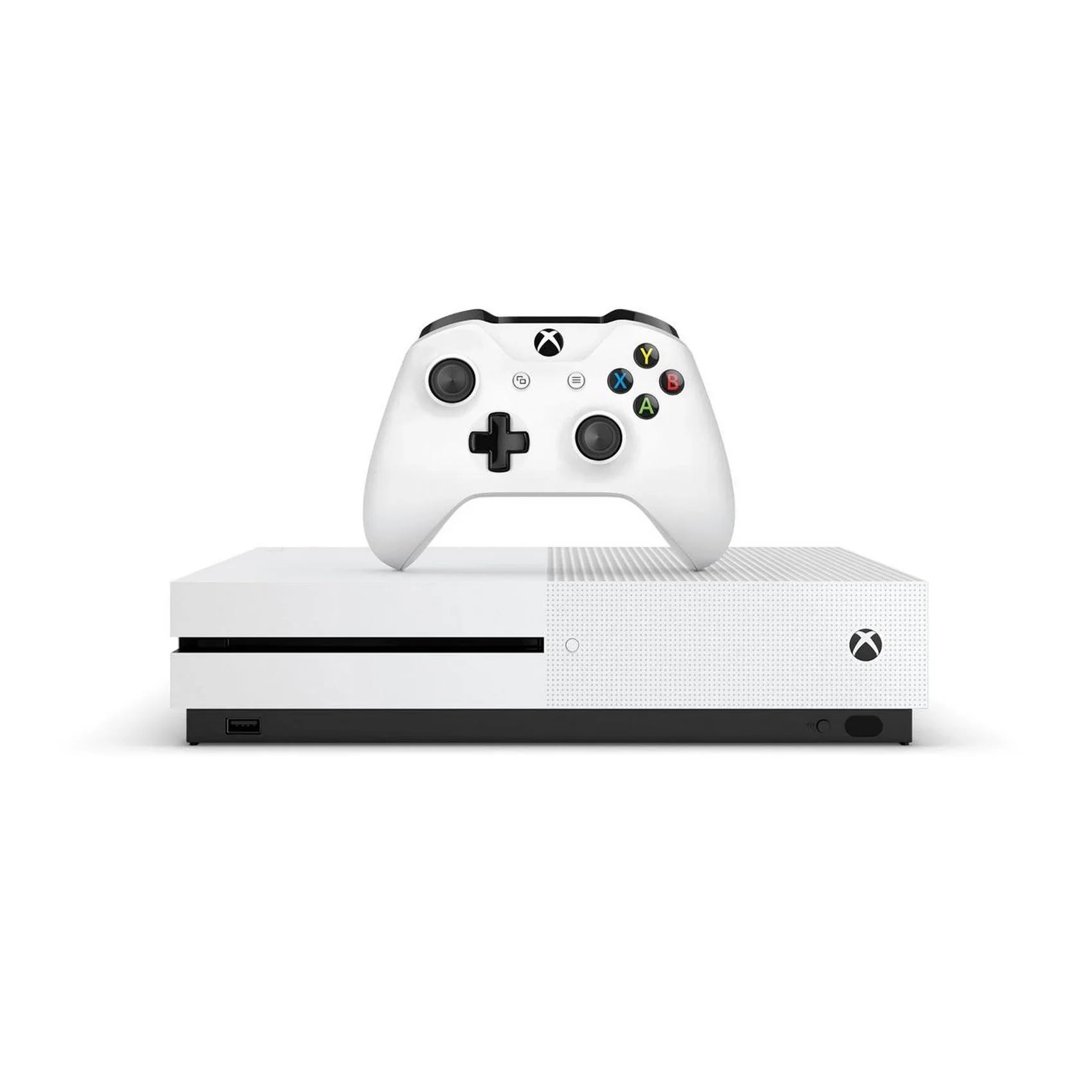 Pre-Owned Microsoft Xbox One S 1TB with 2 Controller, 4K Ultra HD White with BOLT AXTION Cleaning Kit Headset Bundle (Refurbished: Like New)