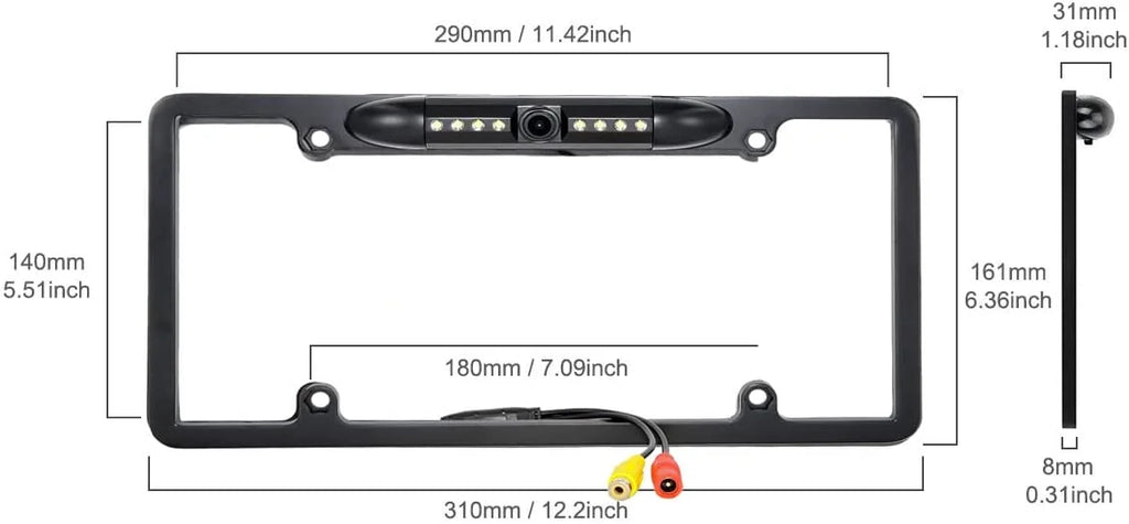 Backup Camera Rearview License PLatitudee Frame for Jensen CAR8000 Black