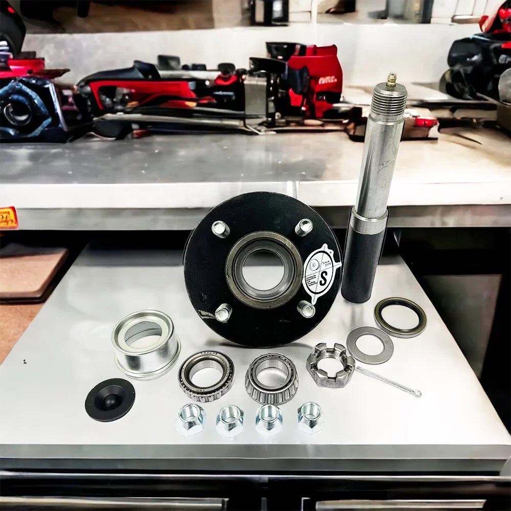 SOUTHWEST WHEEL 2,000 lbs Trailer Axle Spindle (BT9) with 4-4" Bolt Circle Hub That uses L44649 Trailer Bearings