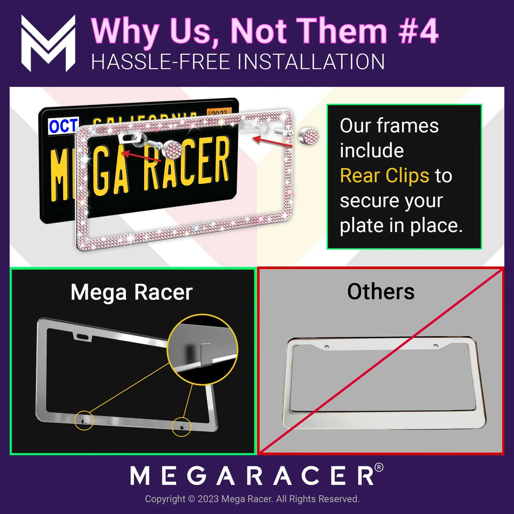 Mega Racer Nissan Rogue Bling License PLatitudee Frames Diamond Pink Rhinestones, 2 Holes with Mounting Screws, Nissan Rogue 2008 - 2023 08 - 23 Sparkly Car License PLatitudee Frame