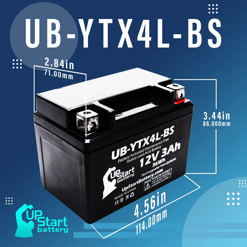 Replacement 2002 Bombardier (Can-Am) DS50, Quest 50CC Factory Activated, Maintenance Free, ATV Battery - 12V, 3Ah, UB-YTX4L-BS