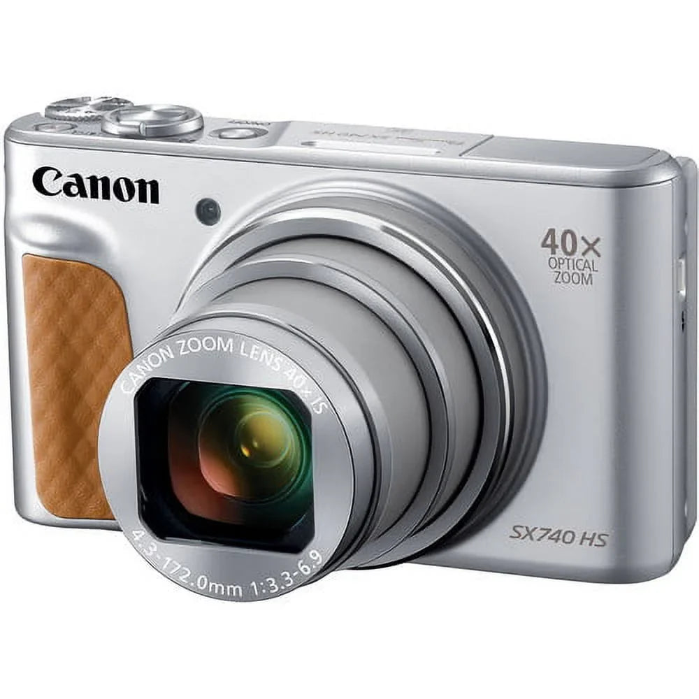 Canon PowerShot SX740 Digital Camera Bundle (Silver) with Tripod Hand Grip , 64GB SD Memory , Case and More