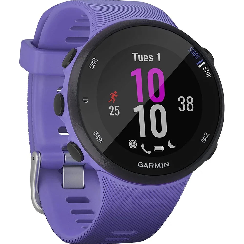 Restored Garmin 010-N2156-01 Forerunner 45S GPS Heart Rate Monitor Running Smartwatch (Iris) - Bundle With Fitness & Wellness Suite (WEYV, Yoga Vibes, Daily Burn) (Refurbished)