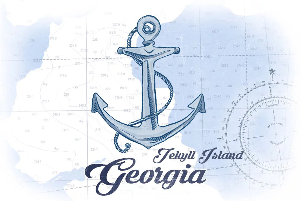 Jekyll Island, Georgia, Anchor, Blue, Coastal Icon (19x27 inches, Premium 500 Piece Jigsaw Puzzle for Adults and Family, Made in USA)