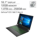 HP Pavilion 16-a0075cl 16.1" Non-interactive  WLED-backlit IPS Anti-Glare FHD Gaming Laptop -  i7-10750H - 12GB DDR4 Memory - 1TB Hdd + 256gb SSD -  GeForce GTX 1660 Ti Max-Q - Backlit Keyboard - Windows 10