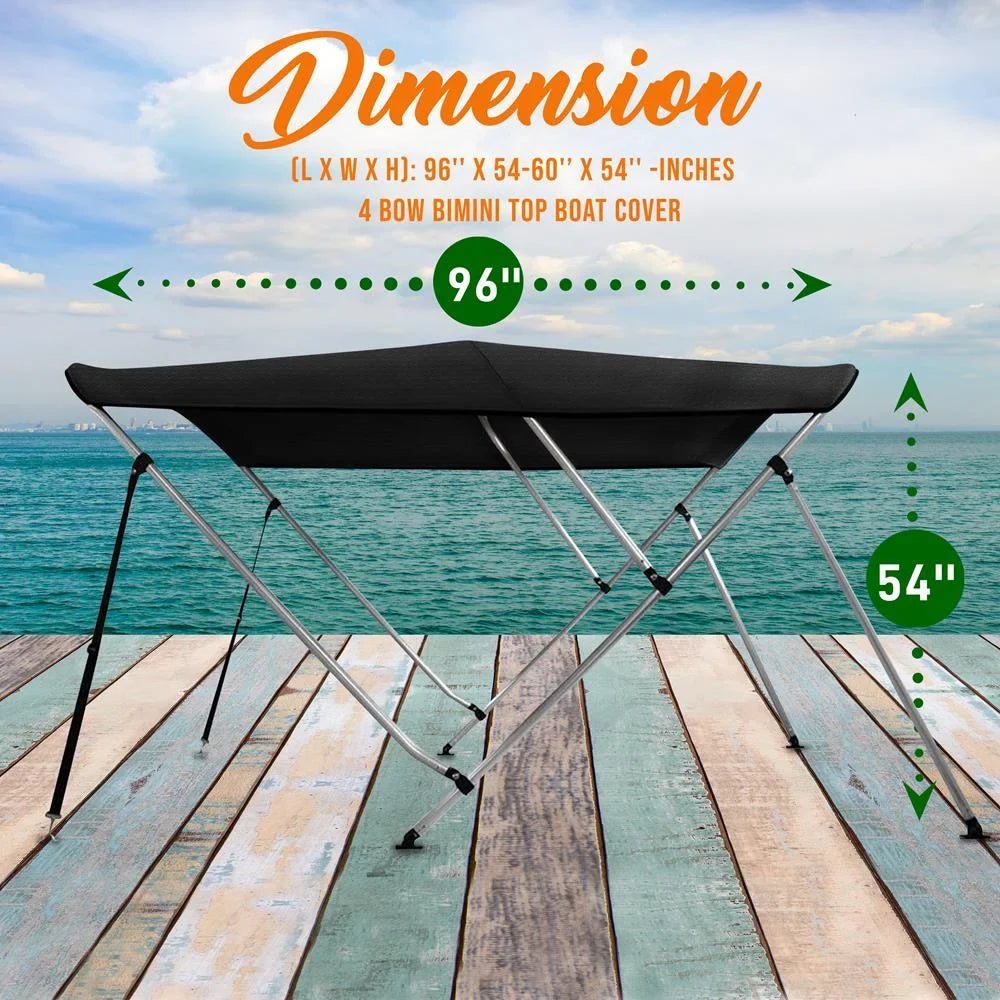 SereneLife 4 Bow 85-90 Inch Bimini Top Boat Cover with Double Walled Frame, Gray