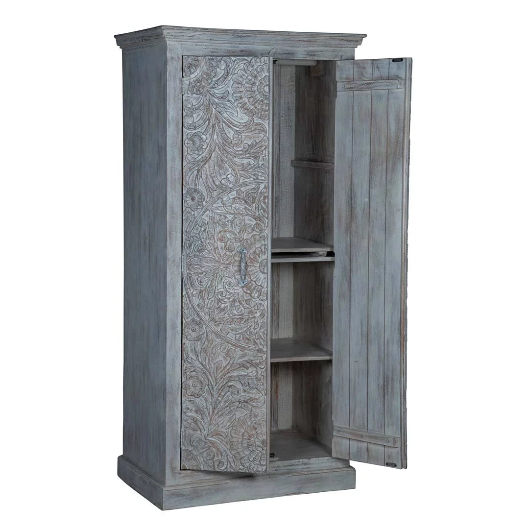 Maadze Shabby Chic White Carved Wardrobe