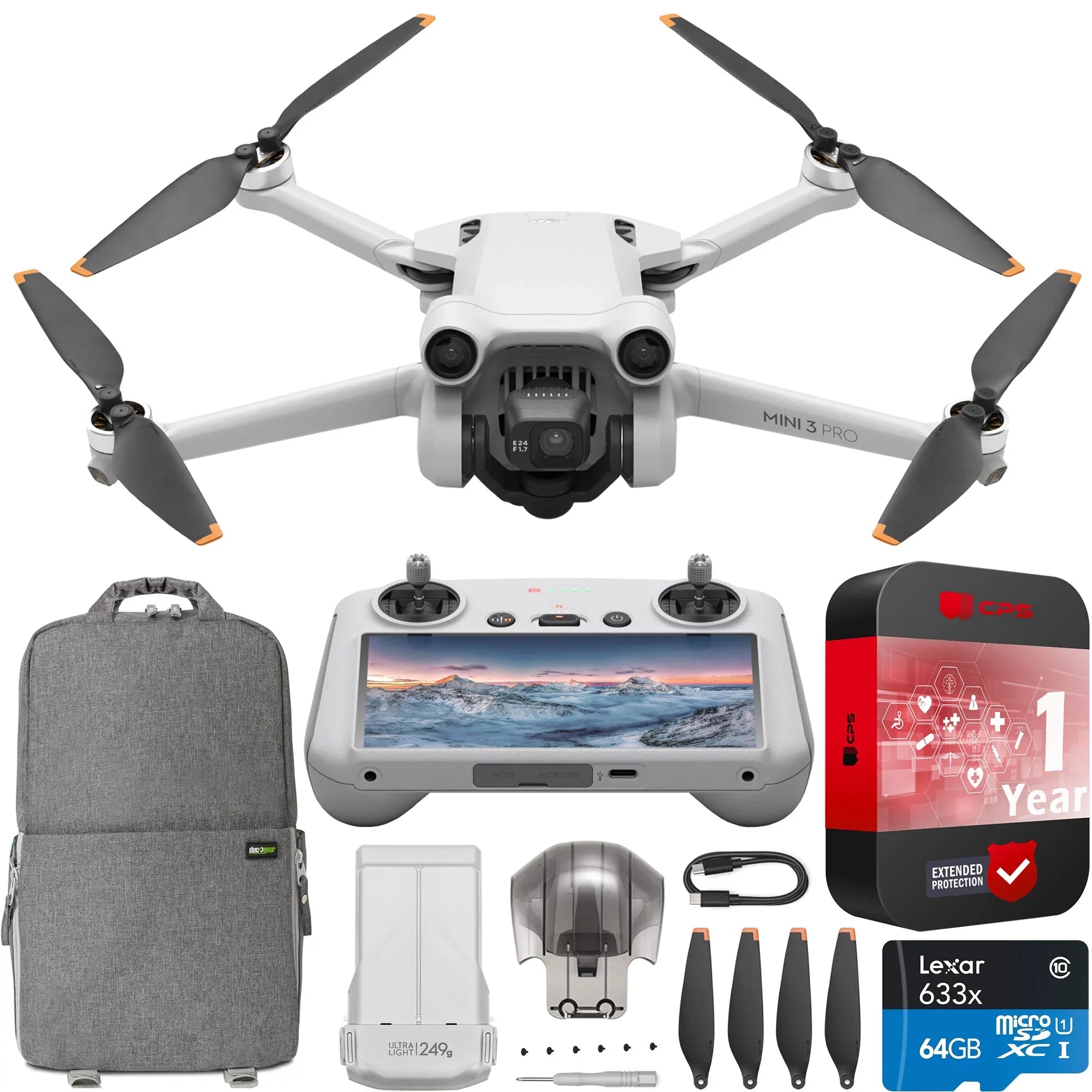 DJI Mini 3 Pro Camera Drone Quadcopter + RC Smart Controller (With Screen), 4K/60fps Video, 48MP Photo, 34min Flight Time, Tri-Directional Obstacle Sensing, Bundle w/ Deco Gear Backpack + Accessories