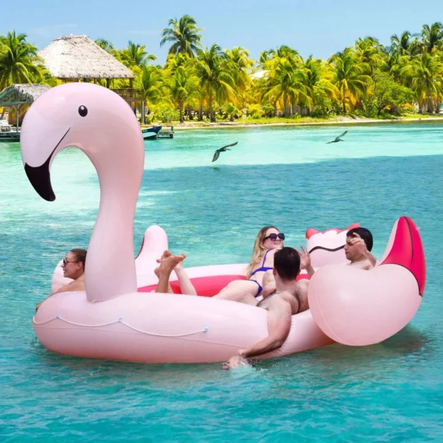 6 People InfLatitudeable Flamingo Floating Island with 6 Cup Holders for Pool and River