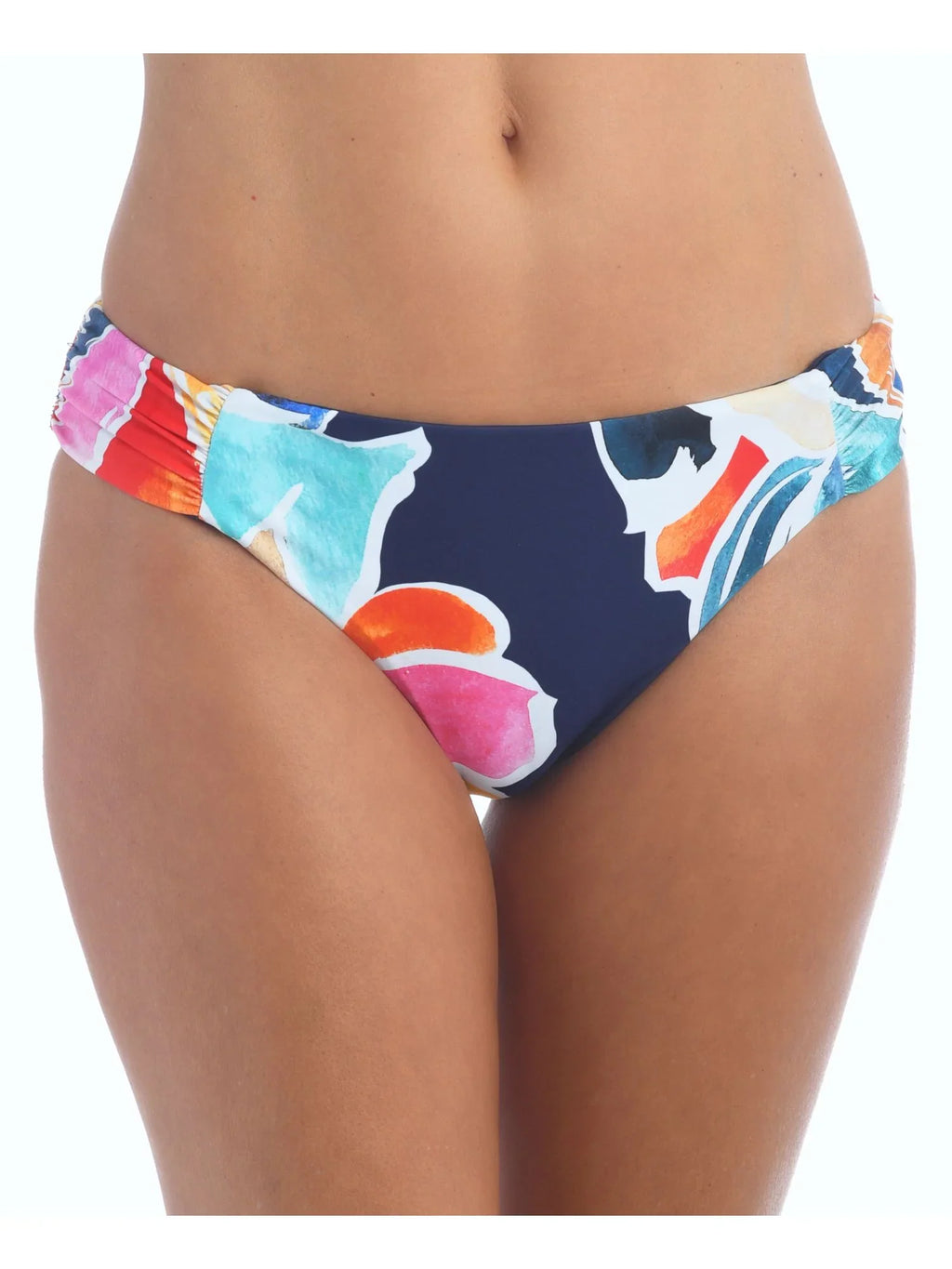 LA BLANCA Women's Navy Floral Stretch Shirred Lined Reversible Moderate Coverage Petals In Bloom Hipster Swimsuit Bottom 4