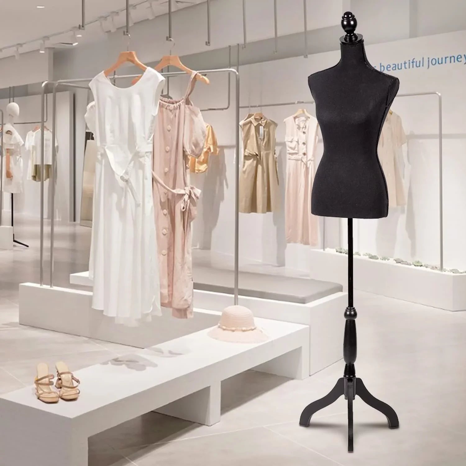 NiamVelo Female Mannequin Torso Dress Form 60-67 Inch Height Adjustable Body Model with Tripod Wooden Base, Black