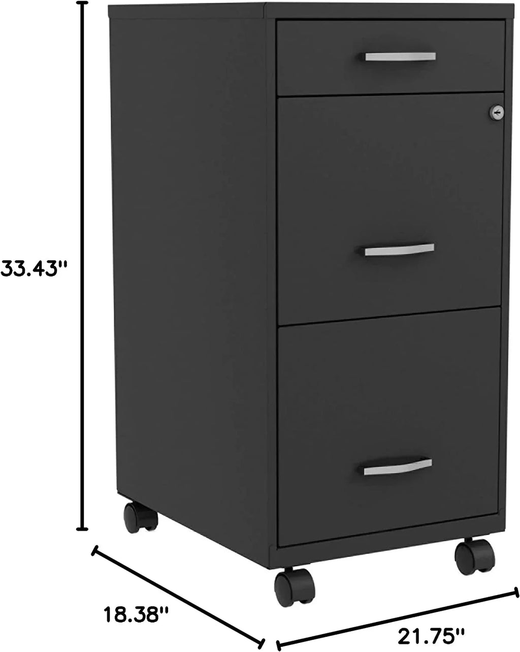 HYHBIBOOM LYS SOHO Box/File/File 3-Drawer Mobile File Cabinet  Black  14.3" x 18" x 29.5"