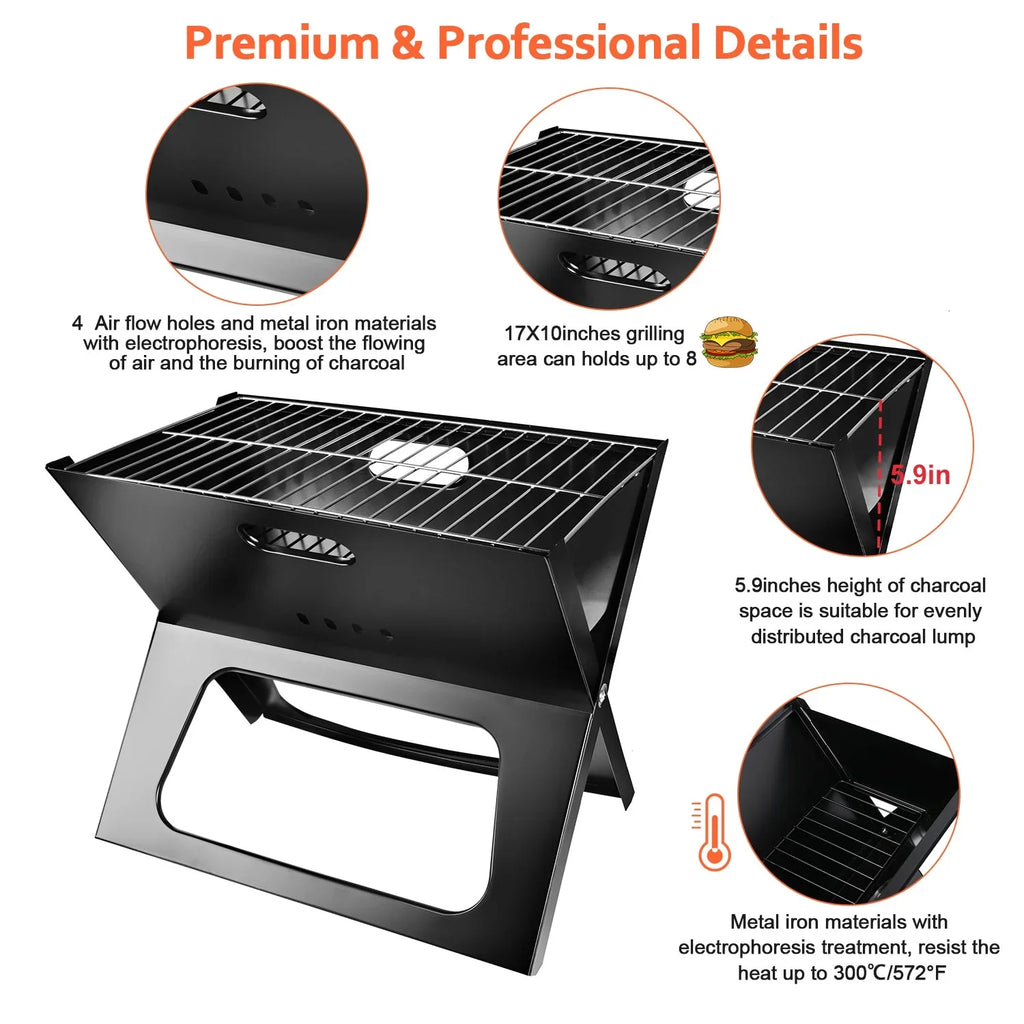 iMountek Portable BBQ Barbecue Grill Foldable Charcoal Grill Camping Garden Outdoor Travel with 10Pcs BBQ Steel