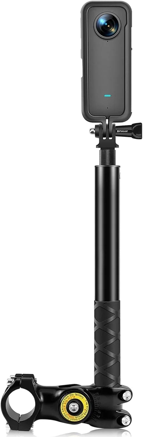 PULUZ Stable Aluminum Motorcycle Bicycle Camera Mount with Monopod Stand Shock-Proof Panora Capture for Insta 360