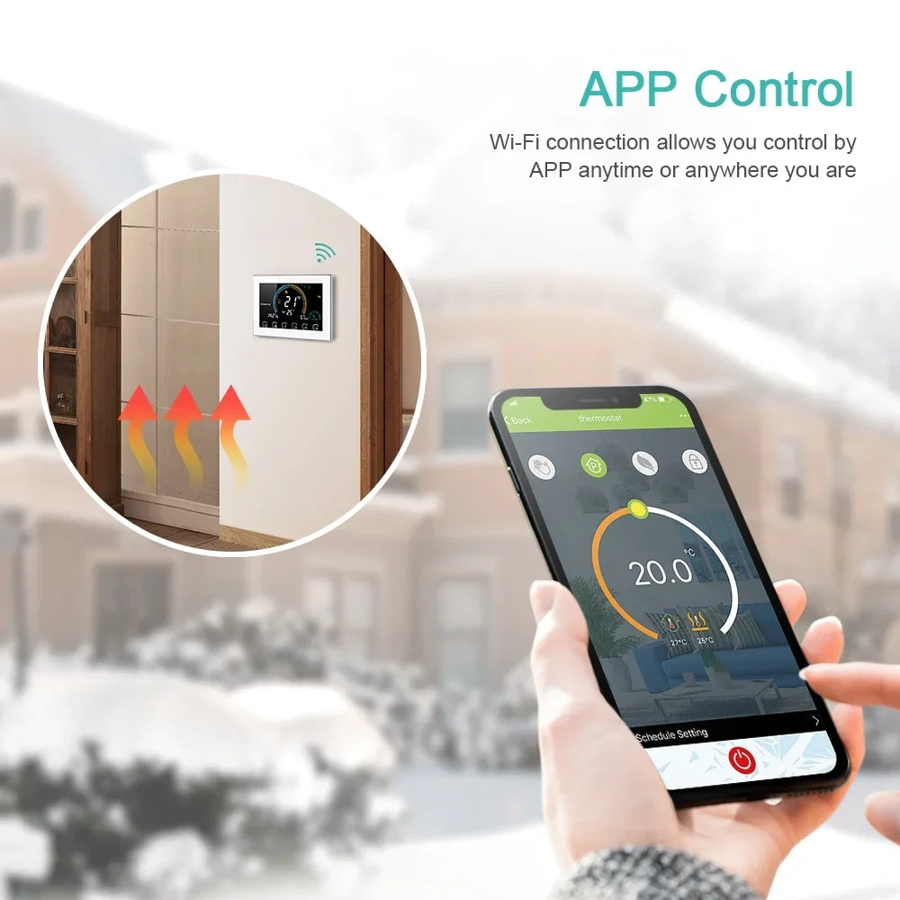95-240V Smart Programmable 5+1+1 Six Periods Voice APP Control Backlight LCD / Gas Boiler Heating ThermoreguLatitudeor with Index Humidity Display Lock Function Compatible with Echo Home Tma