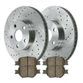 AutoShack Front Drilled Slotted Brake Rotors Silver and Ceramic Pads Kit Driver and Passenger Side Replacement for 2005-2009 2010 Scion tC 2000 2001 2002 2003 2004 2005 Toyota Celica 1.8L 2.4L FWD