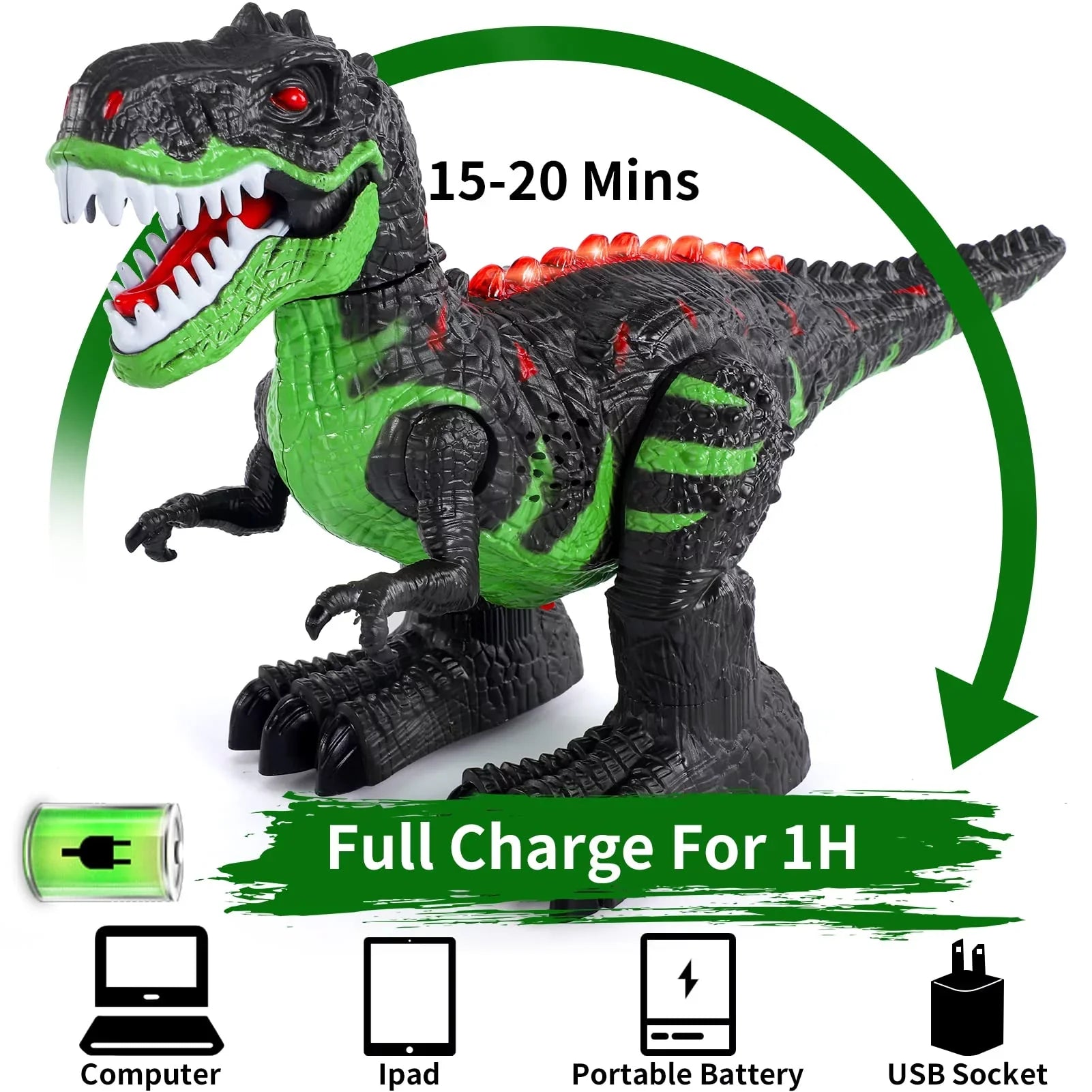 UUGEE Remote Control Dinosaur Toys for Boys Girls 2.4G RC Robot T-rex with Light Sound, Black