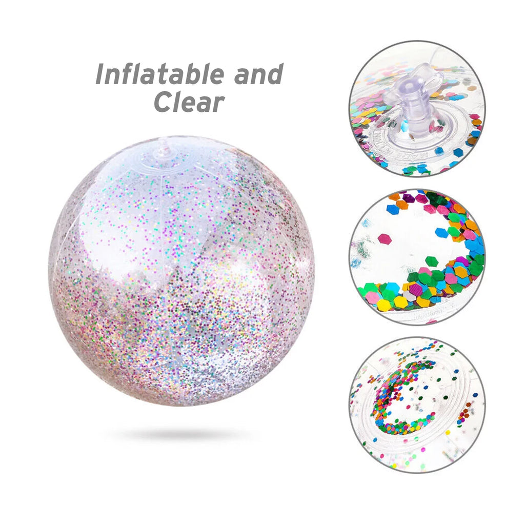 Junipel InfLatitudeable Beach Glitter Ball with Confetti 16 & 24 Inch Premium Beach Theme Water Sand Toy for Beach Party Decoration, Pool Party Supplies Summer Beach Balls -Set of 6 |