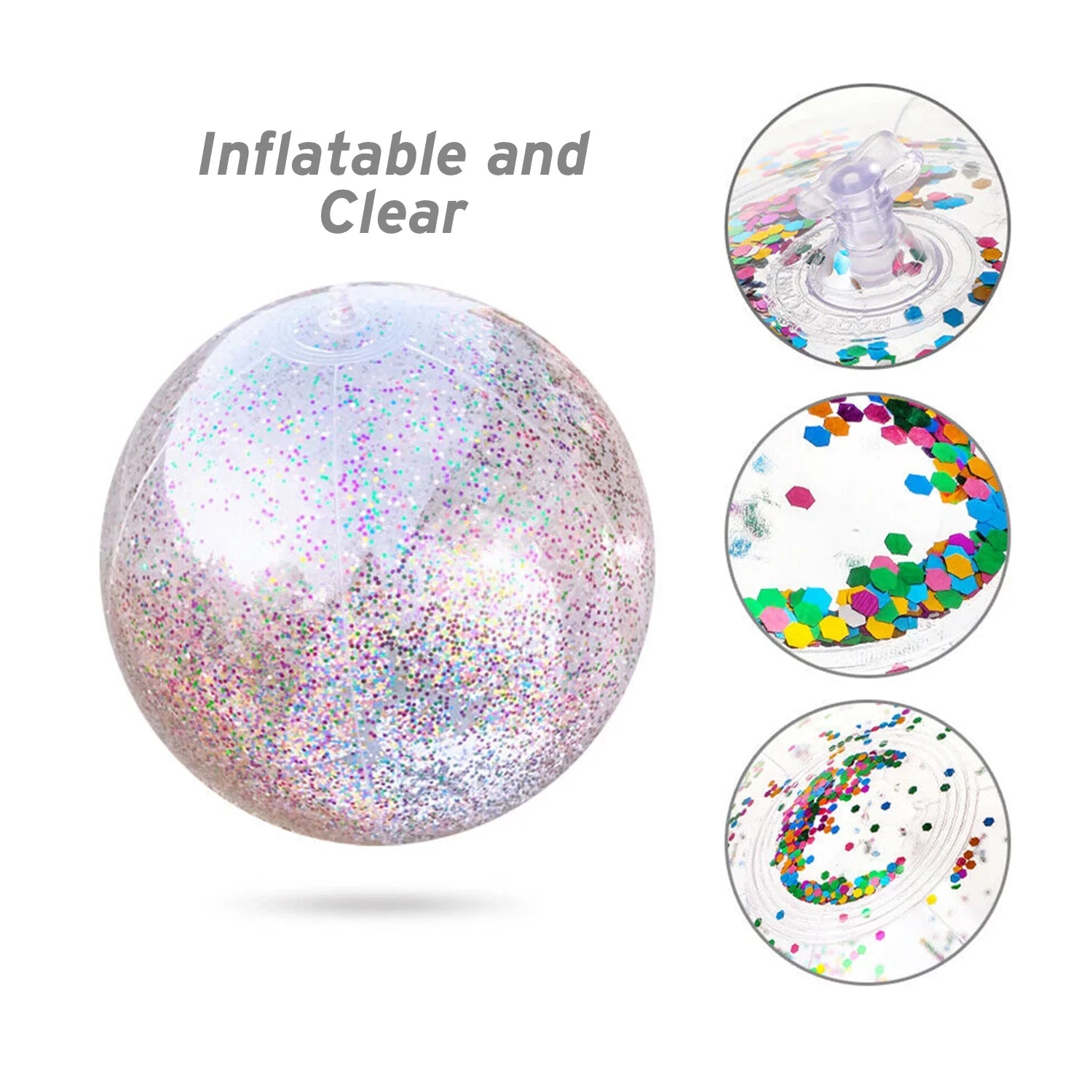 Junipel InfLatitudeable Beach Glitter Ball with Confetti 16 & 24 Inch Premium Beach Theme Water Sand Toy for Beach Party Decoration, Pool Party Supplies Summer Beach Balls -Set of 6 |